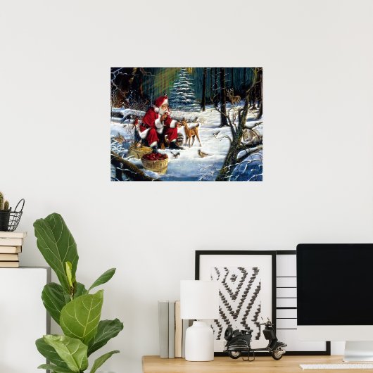 Traditionele kerstkerstman in het park poster (Thuiskantoor)