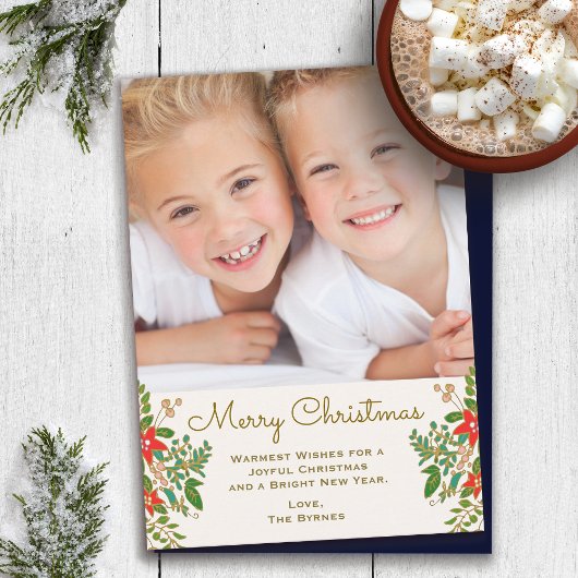 Traditionele kerstkrans één foto notitiekaartje