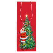 Traditionele  kerstman en boomkunst wijn cadeautas (Achterkant)