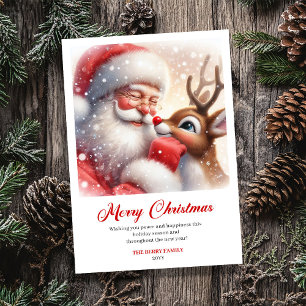 Traditionele Kerstman en Rudolph kerstgroet  Feestdagenkaart