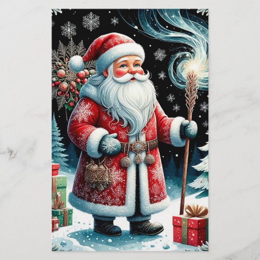 Traditionele Kerstman in Festief Winterlandschap Briefpapier (Voorkant)