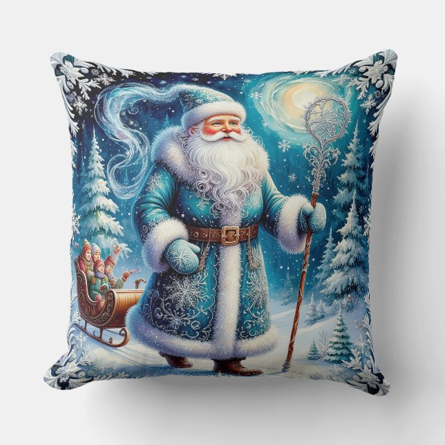 Traditionele Kerstman in Festieve Winterse Scene Kussen (Voorkant)