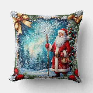Traditionele Kerstman in Winter Wonderland Kussen