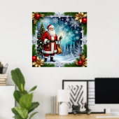 Traditionele Kerstman in Winter Wonderland Poster (Thuiskantoor)