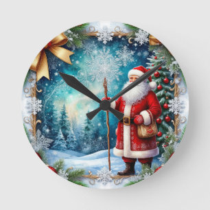 Traditionele Kerstman in Winter Wonderland Ronde Klok