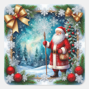 Traditionele Kerstman in Winter Wonderland Vierkante Sticker