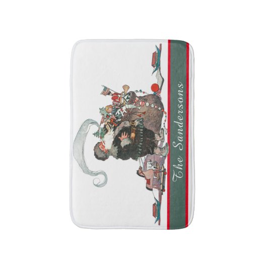 Traditionele kerstman  kerstnaam badmat (Voorkant Verticaal)