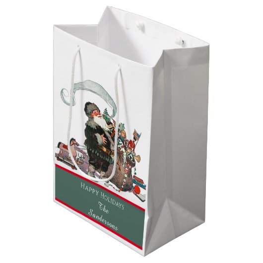 Traditionele kerstman  kerstnaam medium cadeauzakje (Voorkant Gekanteld)