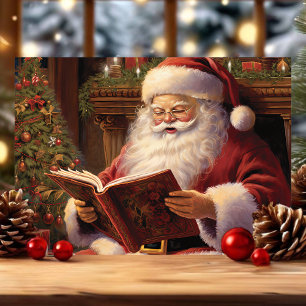 Traditionele Kerstman Leest een Boek Kerstmis Feestdagen Kaart