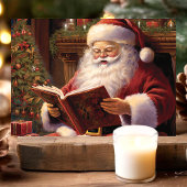 Traditionele kerstman leest kerstboek feestdagen kaart