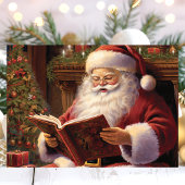 Traditionele kerstman leest kerstboek feestdagen kaart