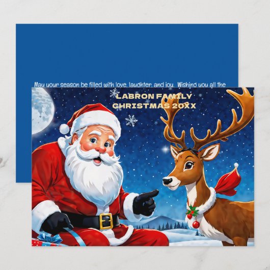Traditionele Kerstman met zijn rendier gepersonali Feestdagenkaart (Voorkant / Achterkant)