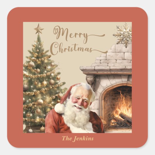 Traditionele Kerstman Sinterklaas Aangepaste Naam Vierkante Sticker (Voorkant)