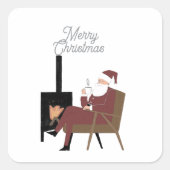 Traditionele Kerstman voor de Haard Vierkante Sticker (Voorkant)