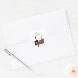 Traditionele Kerstman voor de Haard Vierkante Sticker