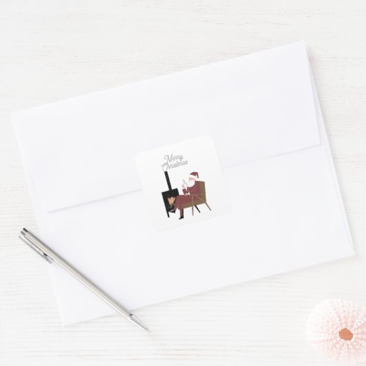 Traditionele Kerstman voor de Haard Vierkante Sticker (Envelop)
