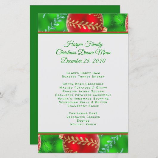 Traditionele kerstmenu-Sjabloon voor kerstmis (Voorkant / Achterkant)