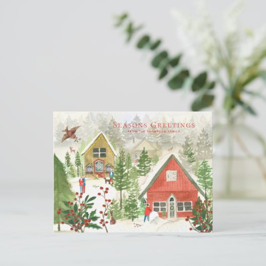 Traditionele Kerstmis Bos Schilderij Vakantie Briefkaart (Staand voorkant)