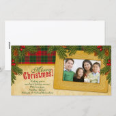 Traditionele Kerstmis Geruite Gezinsfoto Vakantie Feestdagenkaart (Voorkant / Achterkant)