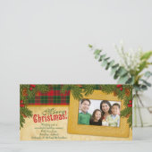 Traditionele Kerstmis Geruite Gezinsfoto Vakantie Feestdagenkaart (Staand voorkant)