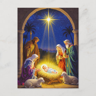 Traditionele Kerstmis Heilige Familie Feestdagenkaart