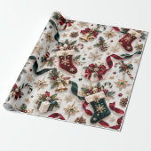 Traditionele Kerstmutsen Lint Cadeaupapier (Uitgerold)