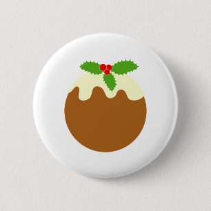Traditionele kerstpudding. Op wit. Ronde Button 5,7 Cm