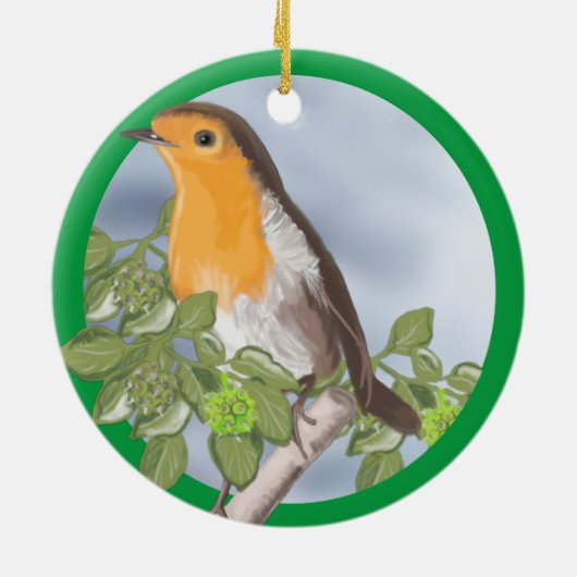 Traditionele kerstRobin en Ivy Keramisch Ornament (Achterkant)
