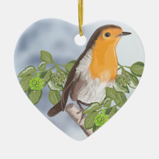 Traditionele kerstRobin en Ivy Keramisch Ornament (Voorkant)