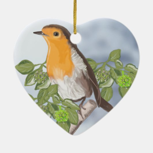 Traditionele kerstRobin en Ivy Keramisch Ornament (Achterkant)