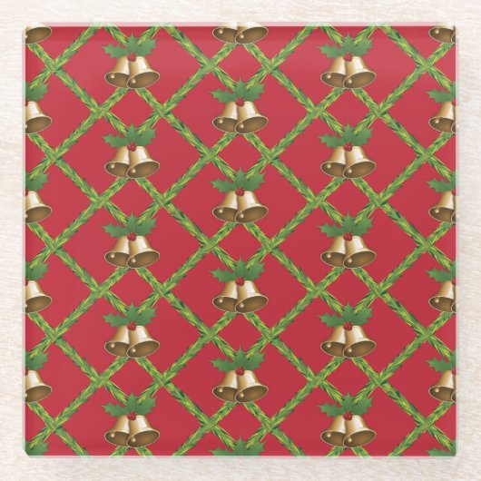 Traditionele kerstrode en groene gordels glazen onderzetter (Voorkant)