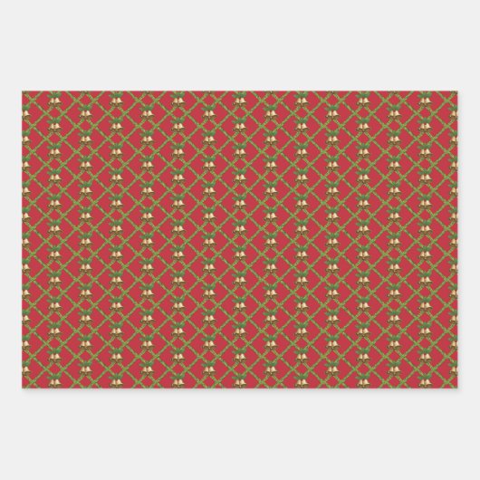 Traditionele kerstrode en groene gordels inpakpapier vel (Voorkant 3)