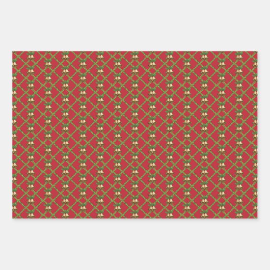 Traditionele kerstrode en groene gordels inpakpapier vel (Voorkant)