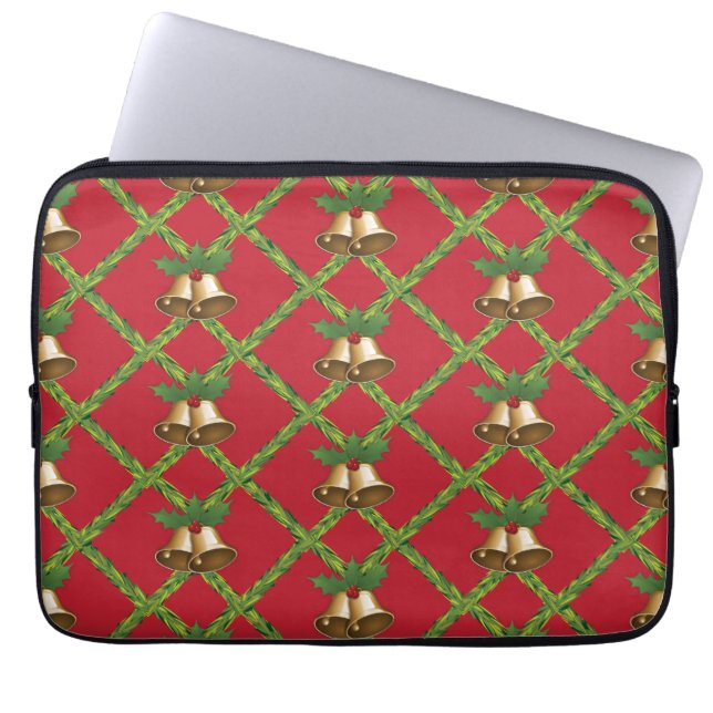 Traditionele kerstrode en groene gordels laptop sleeve (Voorkant)