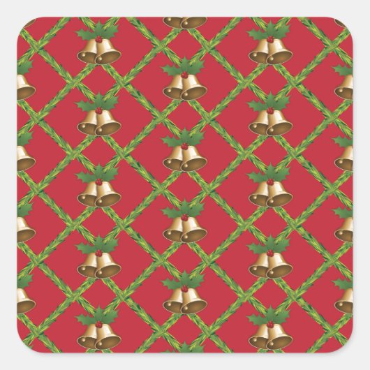 Traditionele kerstrode en groene gordels vierkante sticker (Voorkant)