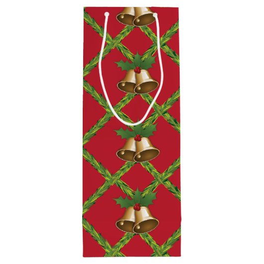 Traditionele kerstrode en groene gordels wijn cadeautas (Achterkant)