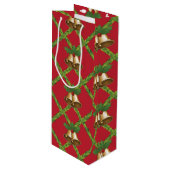 Traditionele kerstrode en groene gordels wijn cadeautas (Voorkant Gekanteld)