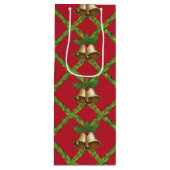 Traditionele kerstrode en groene gordels wijn cadeautas (Voorkant)