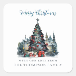 Traditionele Kerstscène naam Vrolijk Kerstfeest Vierkante Sticker