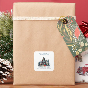 Traditionele Kerstscène naam Vrolijk Kerstfeest Vierkante Sticker