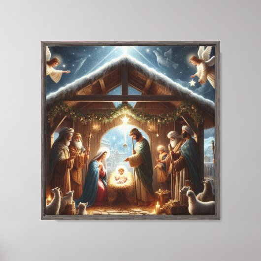 Traditionele kerststal canvas afdruk (Voorkant)