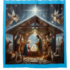 Traditionele kerststal douchegordijn