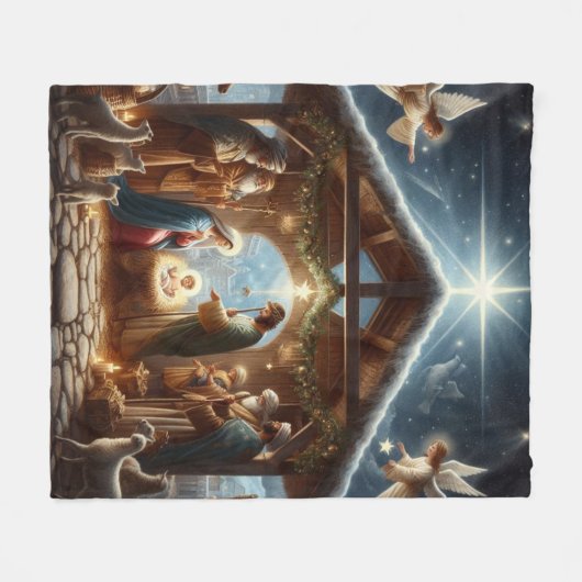 Traditionele kerststal fleece deken (Voorkant (Horizontaal))