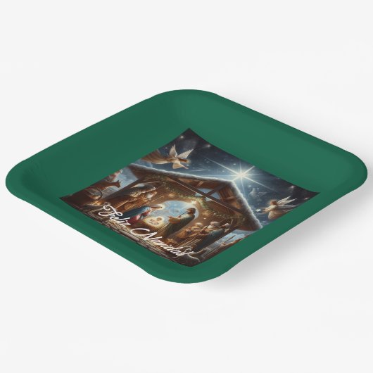 Traditionele kerststal papieren bordje (Gebogen)