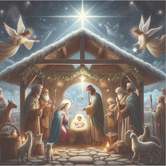 Traditionele kerststal sticker (Voorkant)