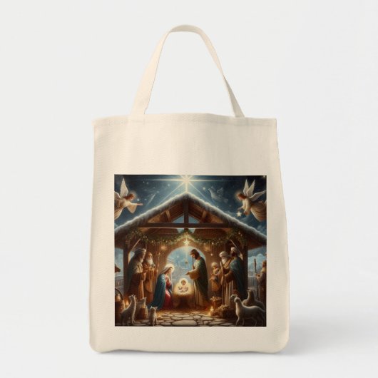 Traditionele kerststal tote bag (Voorkant)
