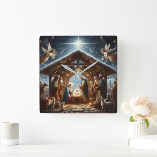 Traditionele kerststal vierkante klok (Huis)