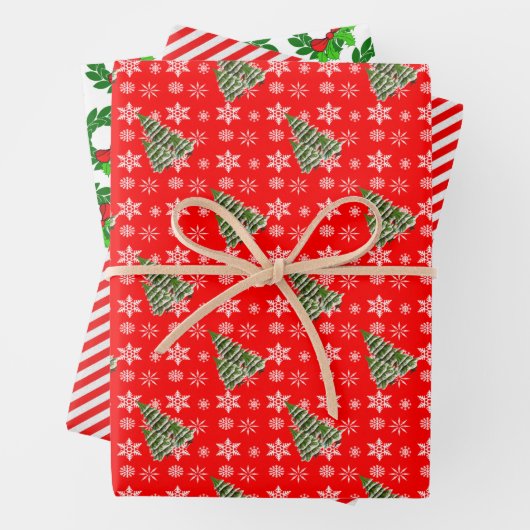 Traditionele kerststijl 3 set inpakpapier vel (In situ)