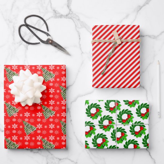 Traditionele kerststijl 3 set inpakpapier vel (Voorkant)
