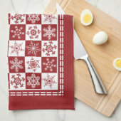 Traditionele kerstvakantie rode sneeuwvlokken theedoek (Quarter Fold)